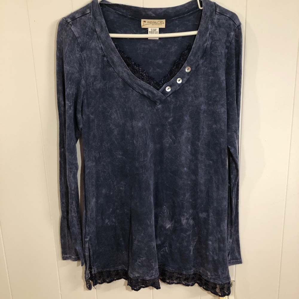 Impulse California NWT Lace Henley Blue Tie Dyed Tunic Small